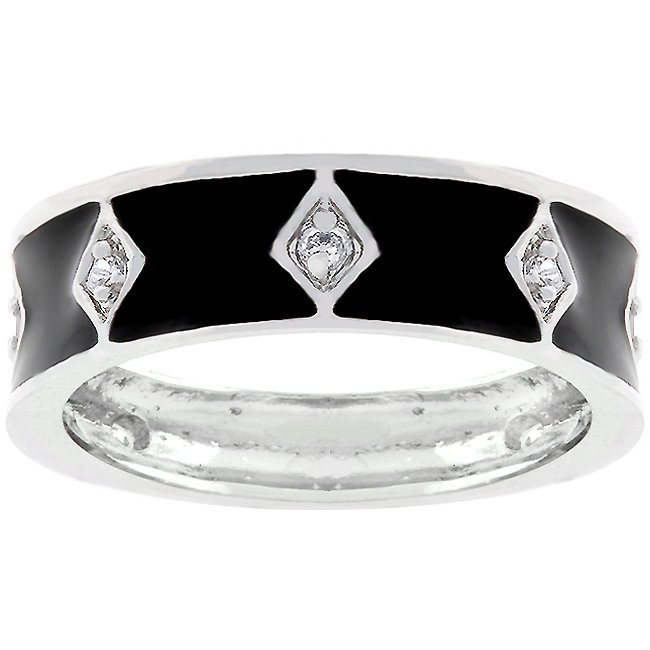 White Gold Rhodium Bonded Black Enamel Eternity Ring