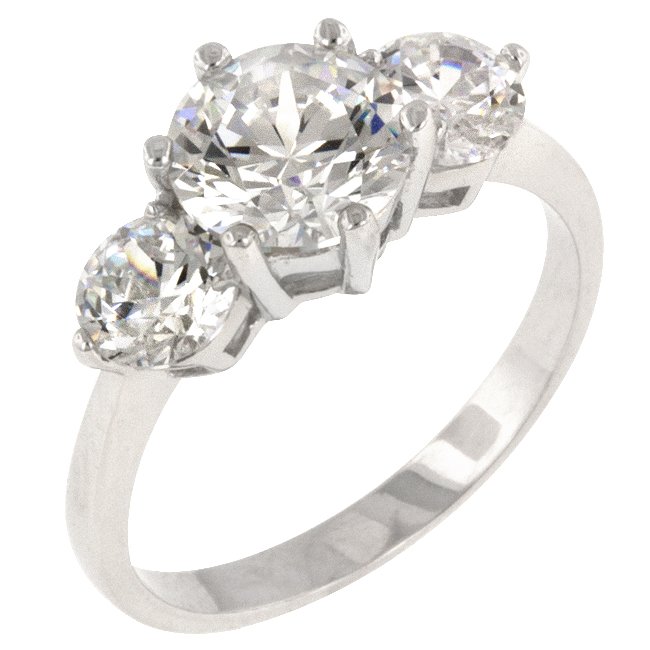 White Gold Rhodium Bonded CZ Anniversary Triplet Ring