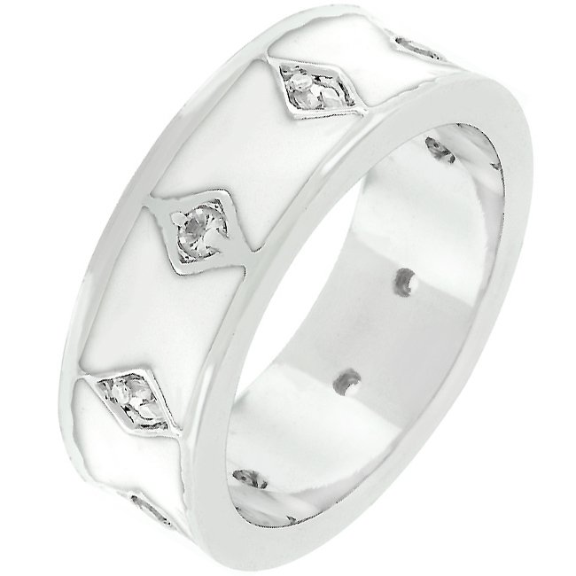 White Gold Rhodium Bonded White Enamel Eternity Ring