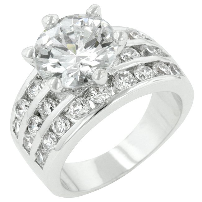 White Gold Rhodium Classic Round CZ Engagement Ring