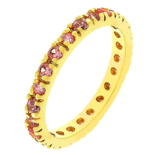 14k Rose Gold Bonded Pink Ice CZ Eternity Ring