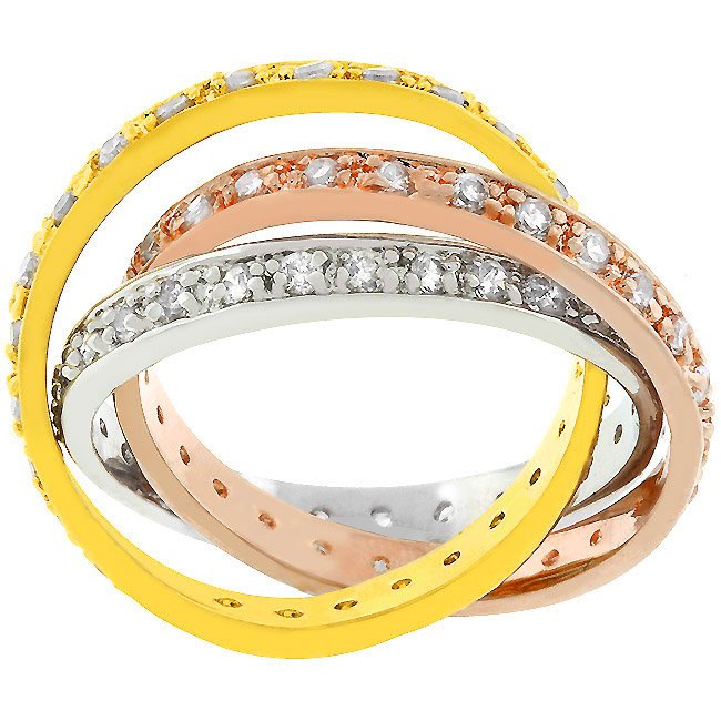 14k Gold and White Gold Rhodium Bonded Tri-Ring Set