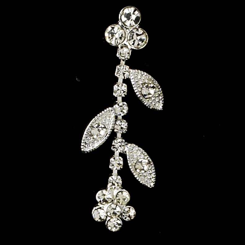 Silver Clear Rhinestone Floral Necklace Earring Set