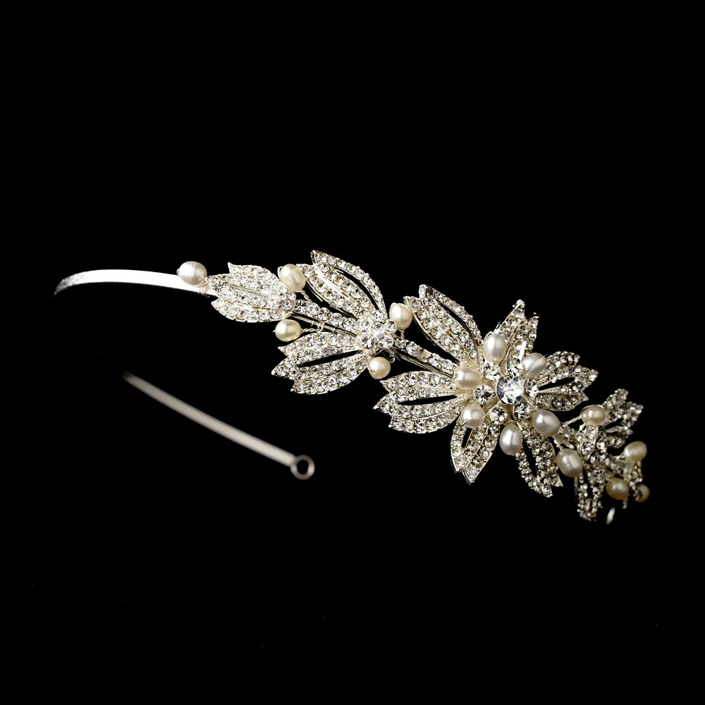 Silver Rhinestone Crystal Pearl Headband Tiara