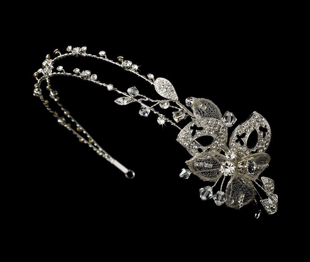 Silver Rhinestone Crystal Butterfly Headband Tiara