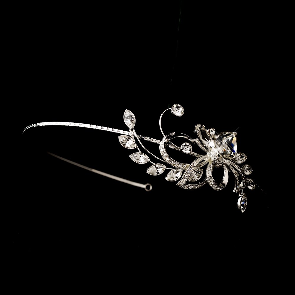 Silver Rhinestone Crystal Floral Headband Tiara