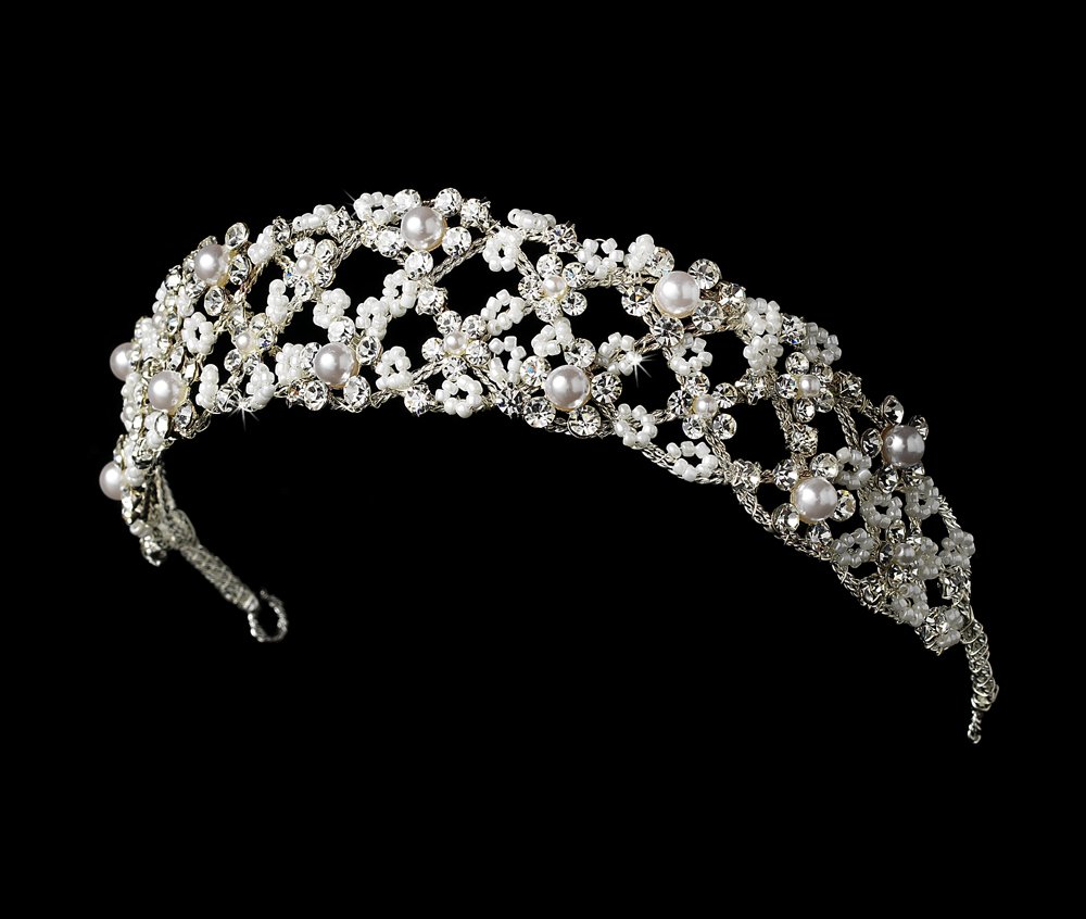 Silver Rhinestone Pearl Flexible Bridal Headband Tiara