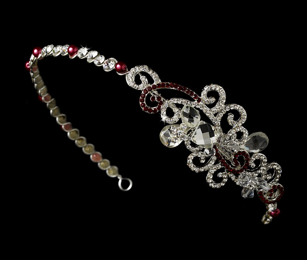 Silver Red Clear Swarovski Crystal Headband Tiara