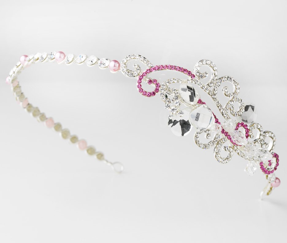 Silver Pink Clear Swarovski Crystal Headband Tiara