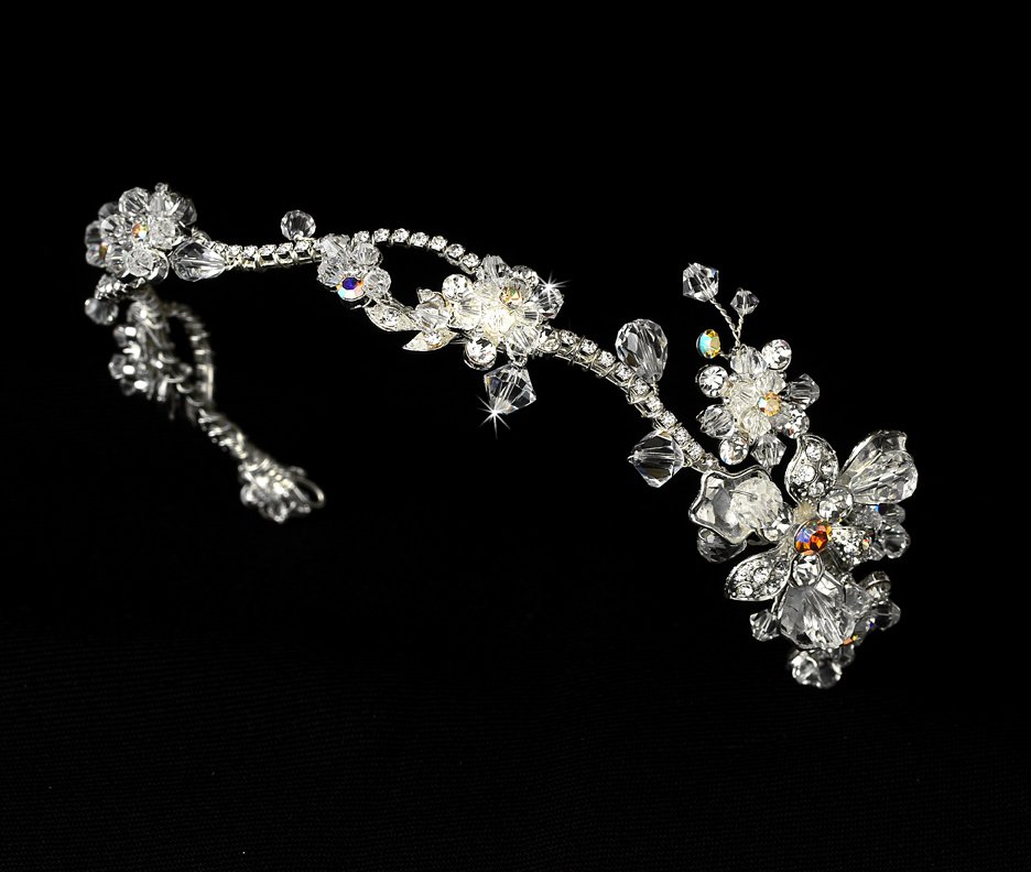 Silver Swarovski Crystal AB Flower Headband Tiara
