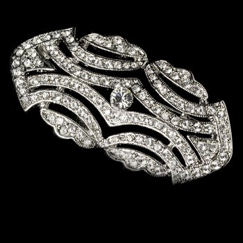 Silver Vintage Style CZ Crystal Bridal Brooch Pin