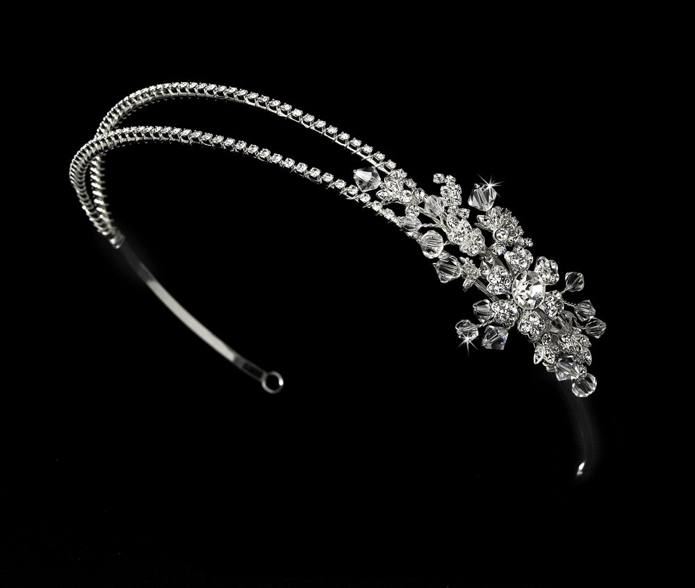 Silver Rhinestone Floral Crystal Headband Tiara