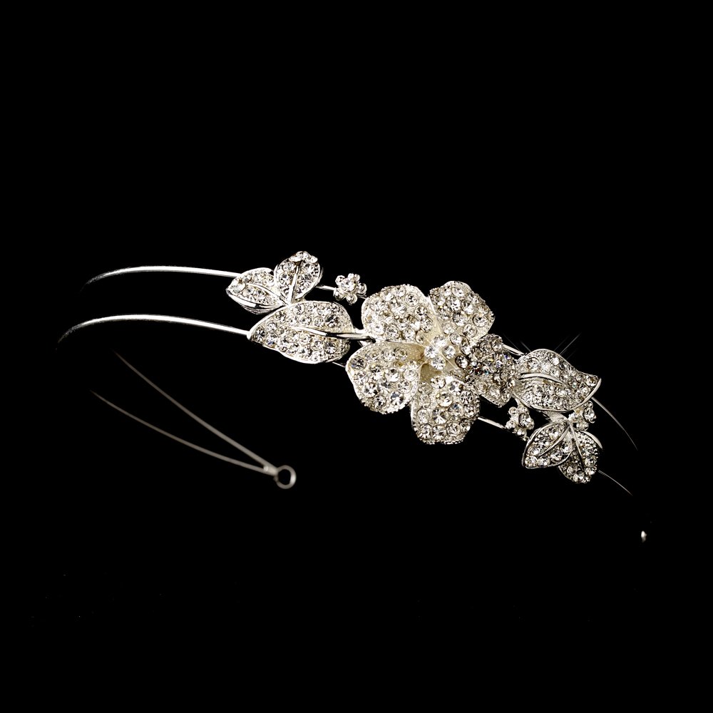 Silver Rhinestone Crystal Floral Headband Tiara