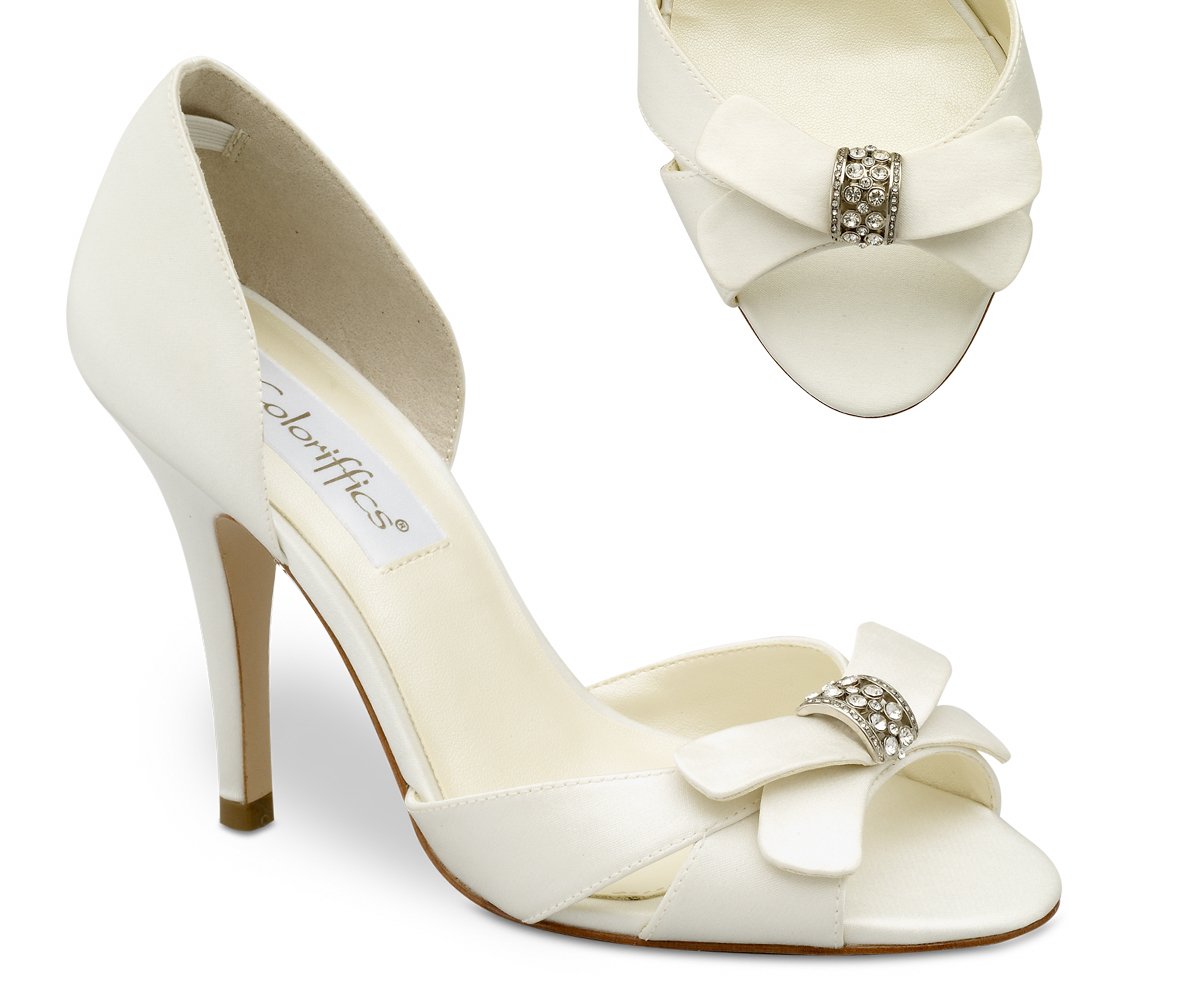 Ivory Satin Closed Back Bridal Dress High Heel Shoes