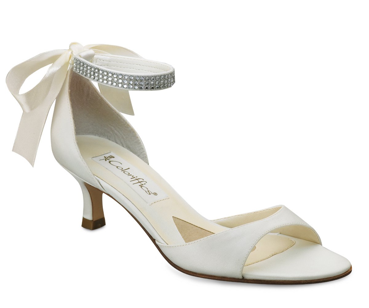 Ivory Satin Rhinestone Ankle Bridal High Heel Shoes