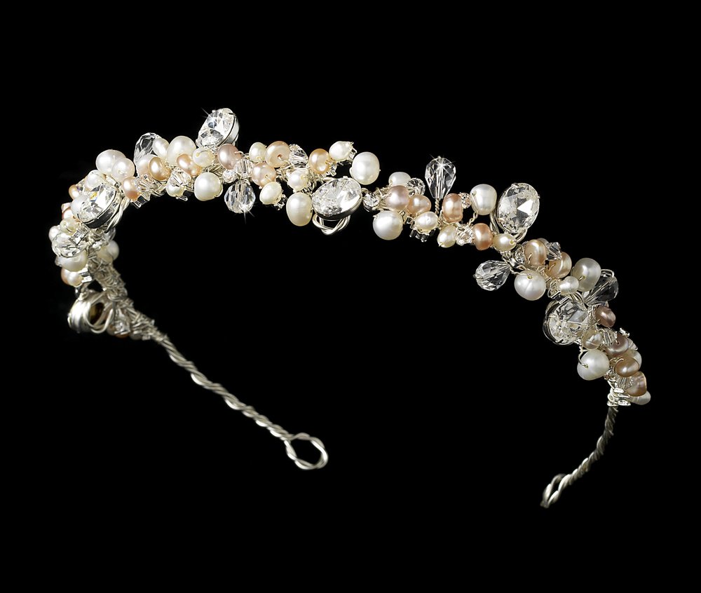 Silver Swarovski Mocha Pearl Headband Tiara