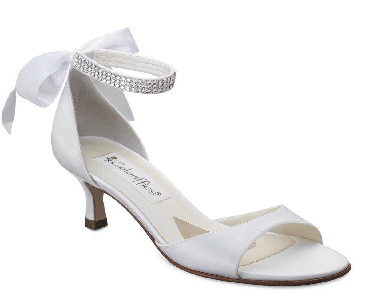White Satin Rhinestone Ankle Bridal High Heel Shoes
