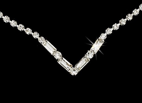 Silver Clear Crystal V-Shaped Necklace Earring Set