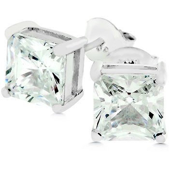 NEW White Gold 925 Sterling Silver Studs CZ Earrings