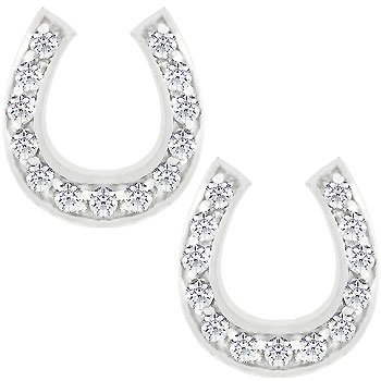 NEW White Gold Rhodium Bonded CZ Horseshoe Stud Earring