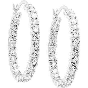 NEW White Gold Rhodium Bonded Eternity Hoop CZ Earring