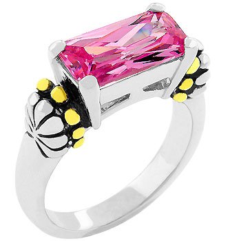 NEW 14k White Gold Emerald Cut Pink ice CZ Ring