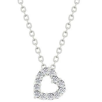 NEW White Gold Silver CZ Heart Pendant Necklace