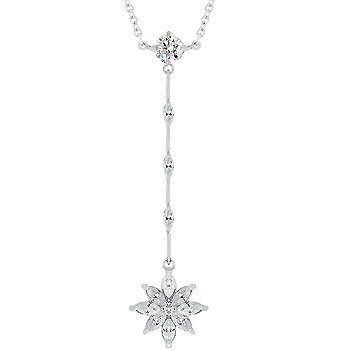NEW White Gold Marquise Flower Pendant Necklace