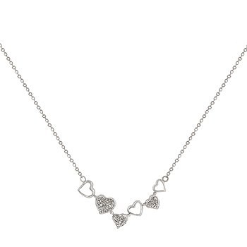 NEW White Gold Sterling Silver Necklace CZ Hearts