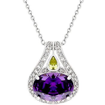NEW White Gold CZ Purple Drop Pendant Necklace