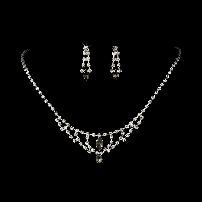 Silver Grey Crystal Chandelier Necklace Earring Set