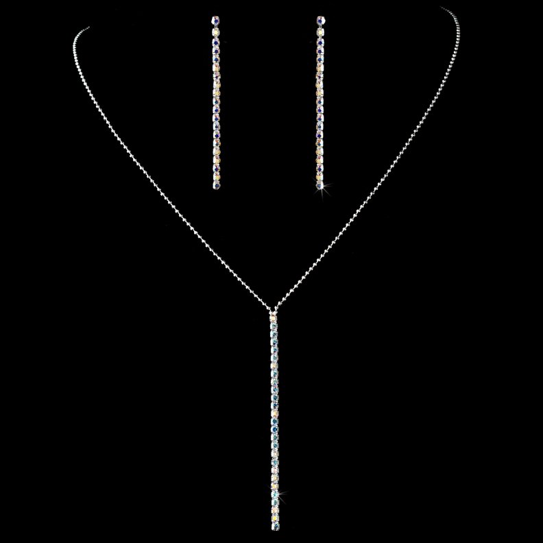 Silver AB Rhinestone Drop Necklace Earring Set
