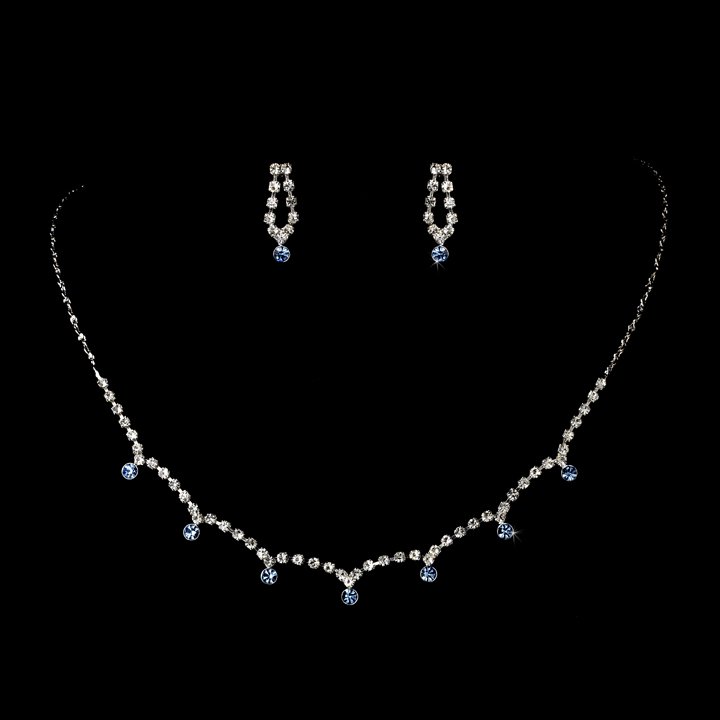 Silver Light Blue Clear Crystal Necklace Earring Set