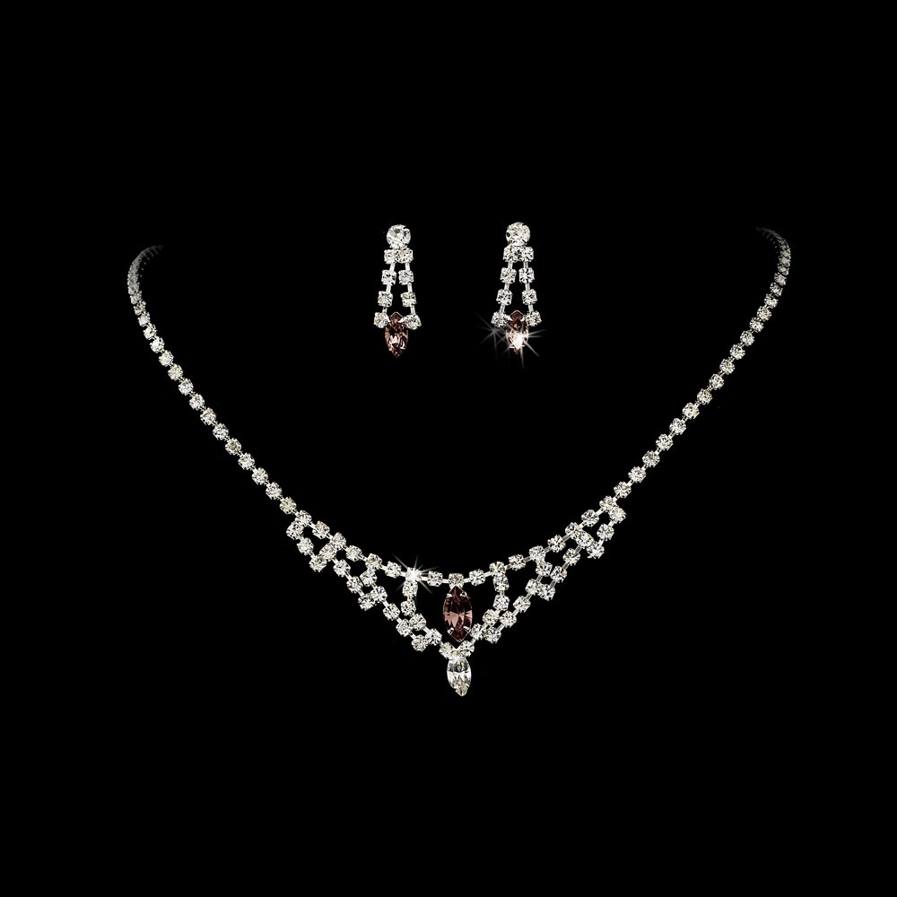 Silver Light Amethyst Chandelier Necklace Earring Set