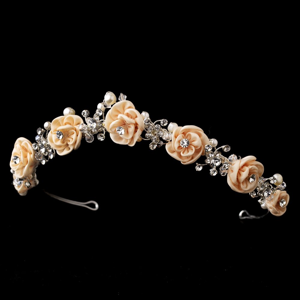 Silver Swarovski Crystal Rose Flower Headband Tiara