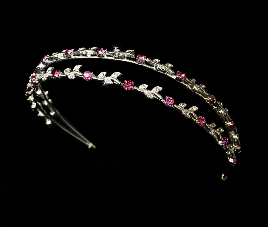Silver Fuchsia Crystal Double Vine Headband Tiara