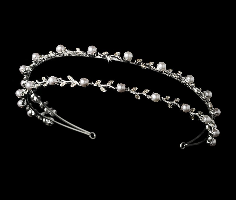 Silver Crystal Pearl Double Vine Headband Tiara