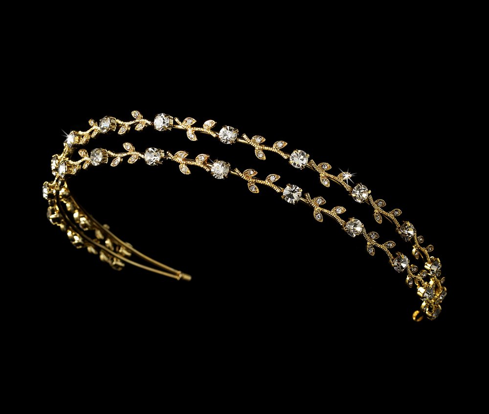 Gold Rhinestone Crystal Double Vine Headband Tiara