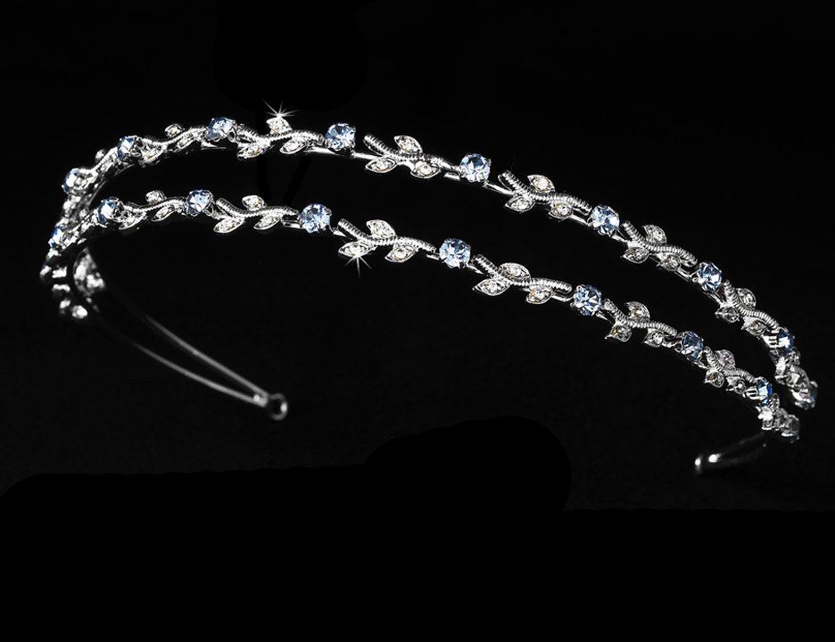 Silver Light Blue Crystal Double Vine Headband Tiara
