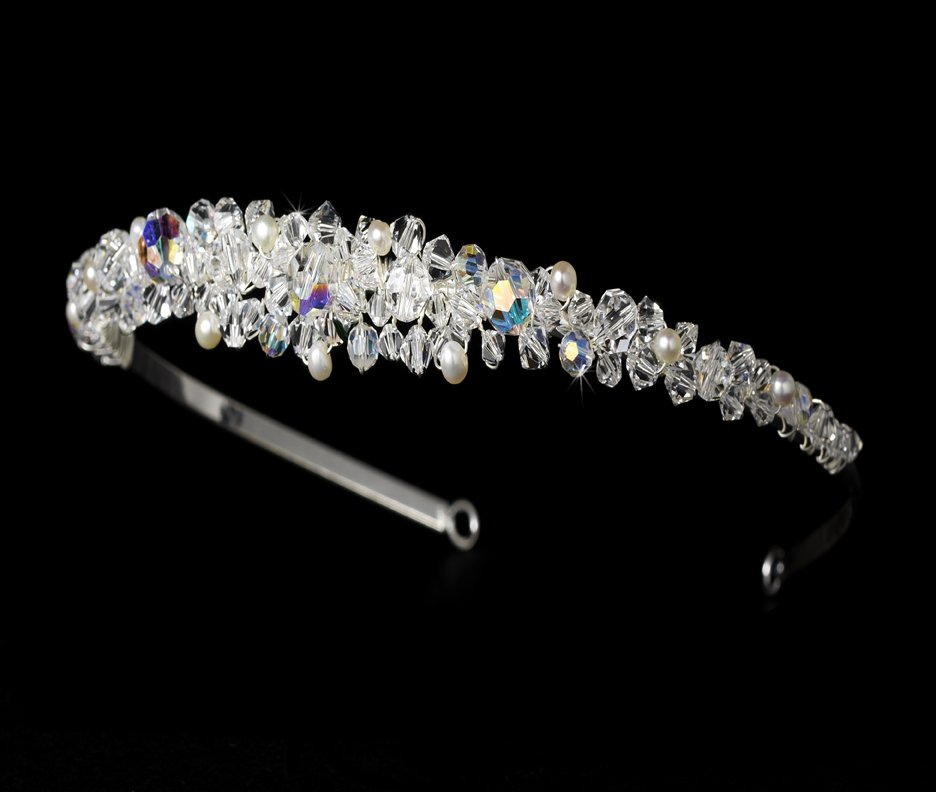 Silver Swarovski Crystal Pearl Bridal Tiara Headband