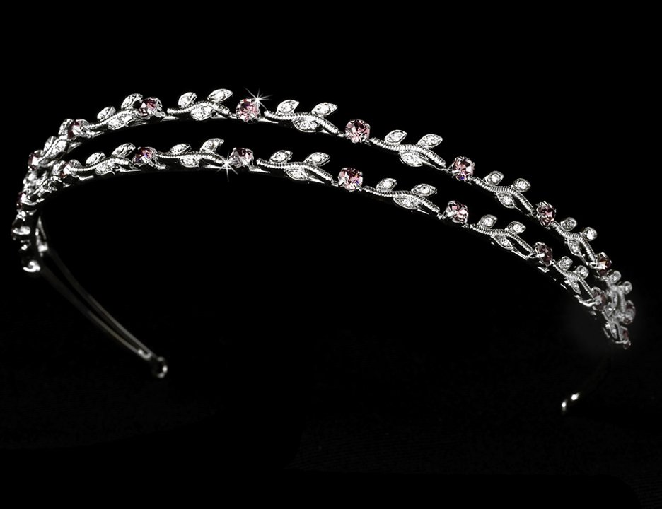 Silver Light Amethyst Crystal Vine Headband Tiara