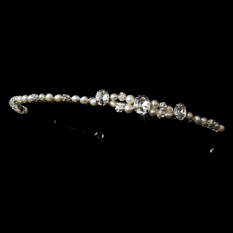 Silver Pearl Rhinestone Crystal Elegant Headband Tiara