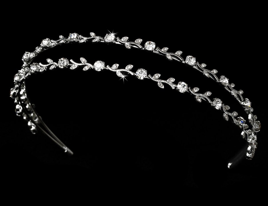Silver Clear Crystal Double Vine Headband Tiara