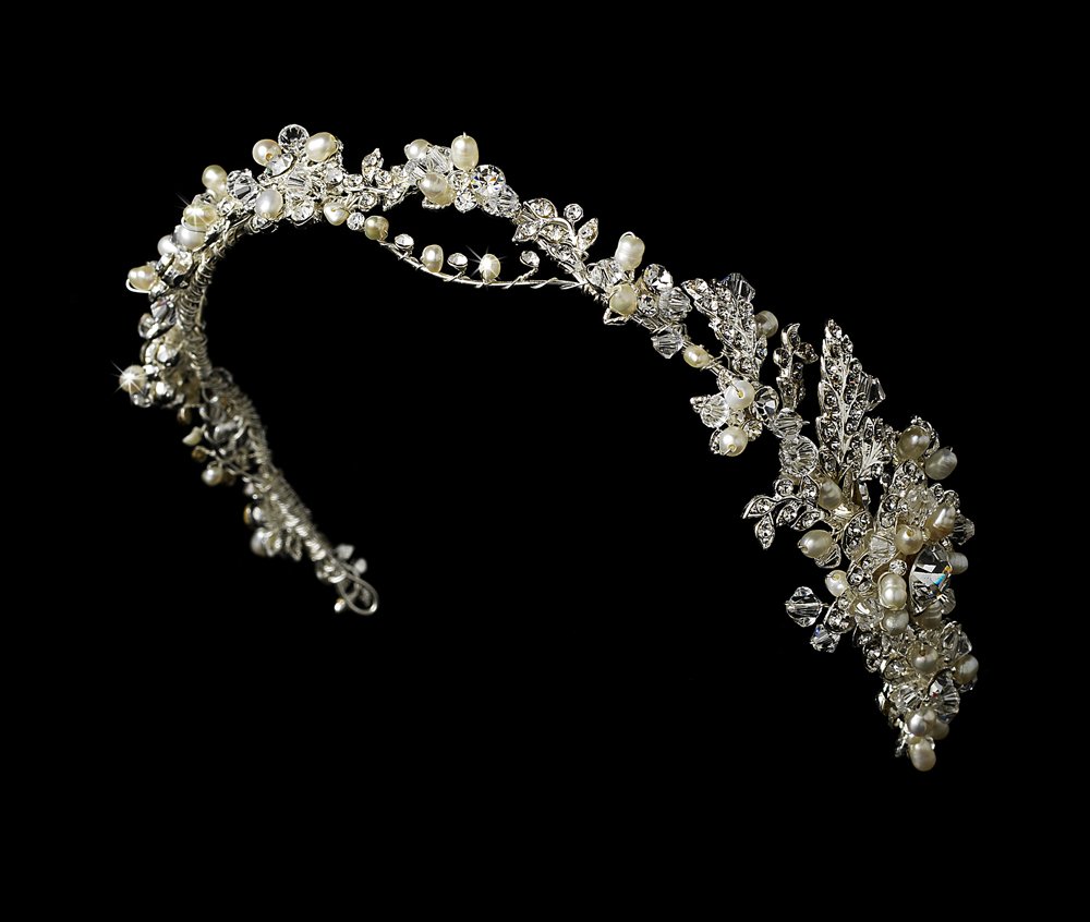 Silver Swarovski Crystal Pearl Vine Headband Tiara