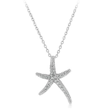New White Gold Silver CZ Starfish Necklace Pendant