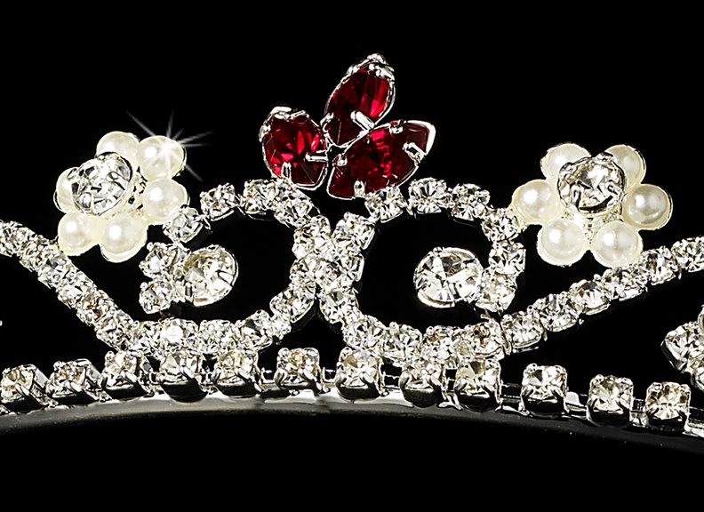 Silver Red Crystal Pearl Floral Bridal Tiara