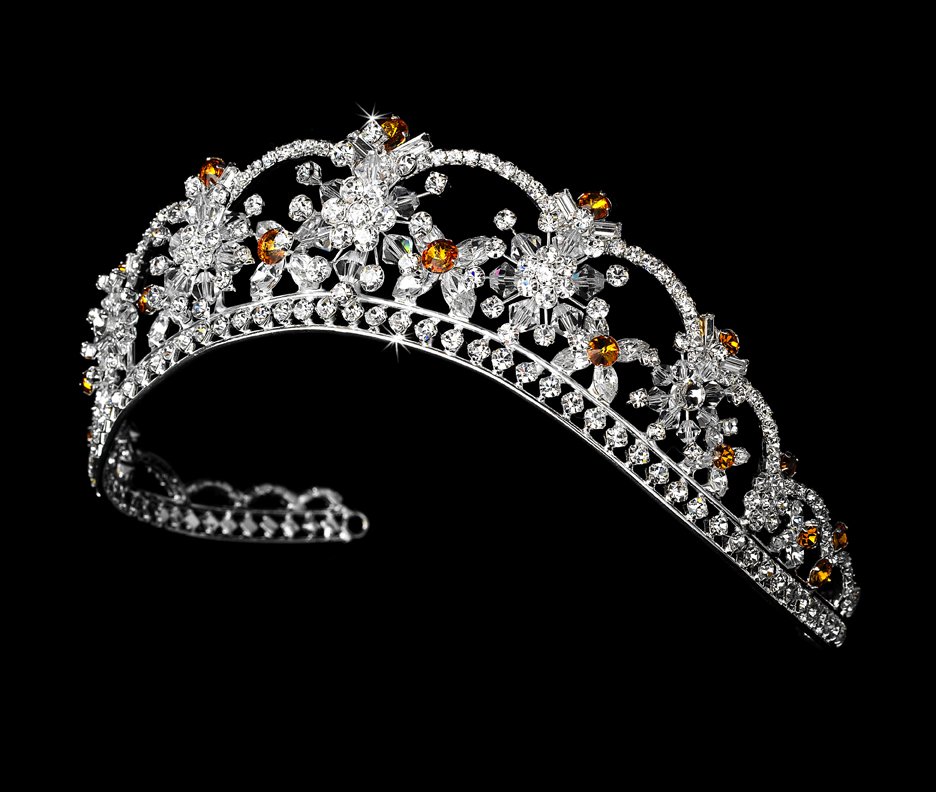 Silver Orange Swarovski Crystal Flower Bridal Tiara
