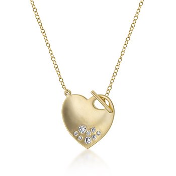 14K Gold Necklace Heart CZ Pendant