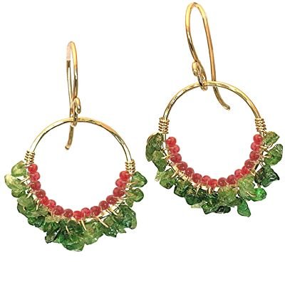 925 Sterling Silver Tsavorite Wrapped Hoop Earrings