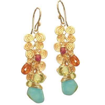 925 Sterling Silver Pink Ruby Turquoise Earrings